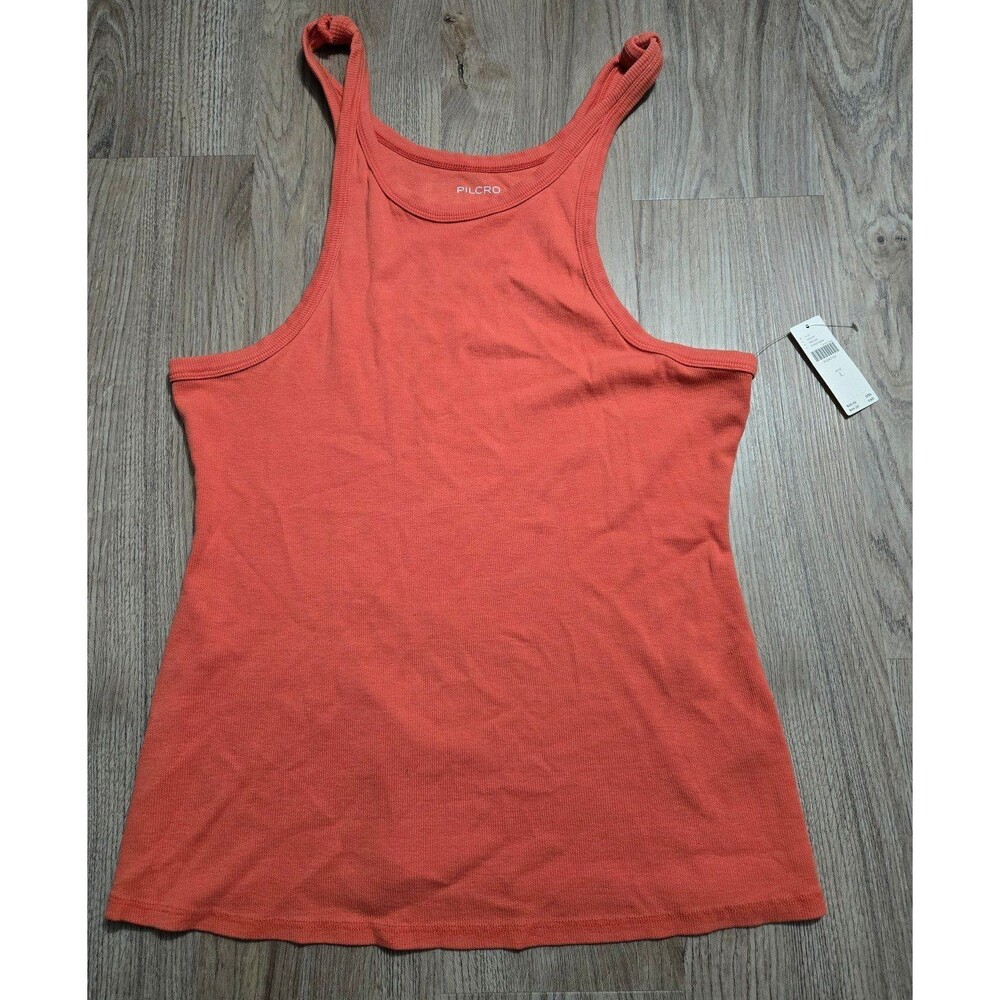 Nwt Anthropologie Pilcro Shoulder Knot Ribbed Tank Top Coral size Large